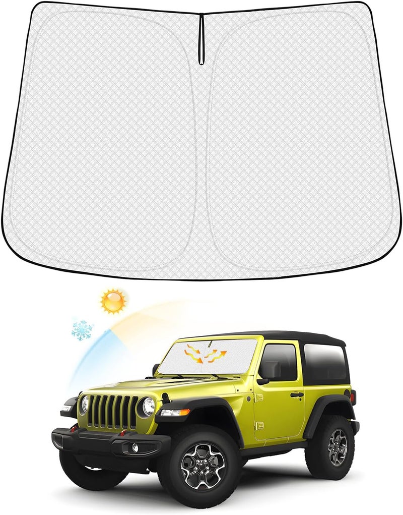 Canvcle Windshield Sun Shade for 2018-2026 Jeep Wrangler JL/2020-2026 Jeep Gladiator JT Accessories Thicken 6-Layer Front Window Sunshade Cover Sun Visor Protector Foldable Block UV Rays Keep Car Cool - Image 1